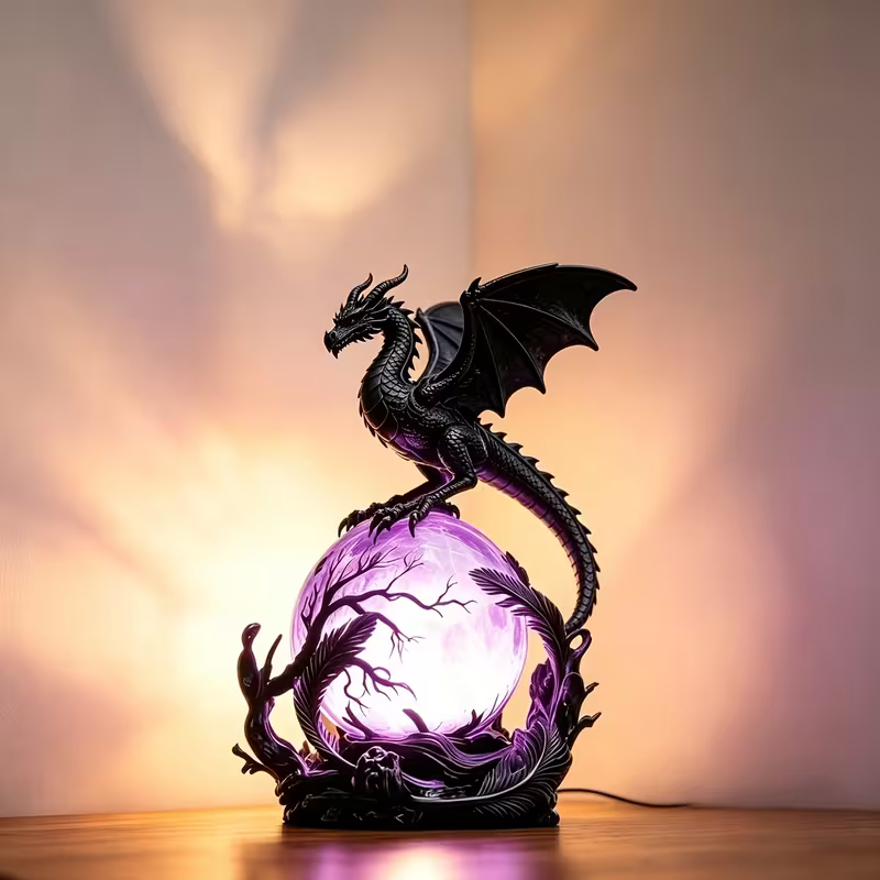 Obsidian Dragon Statue Light